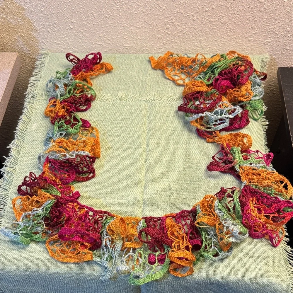 Multi-colored Crochet Ruffled Scarf - Picture 3 of 16